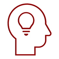 Icon: Person's head with an idea light bulb