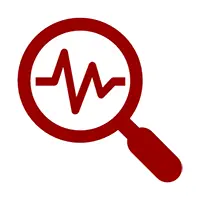 Icon - magnifying glass with a heartbeat monitor line in the center